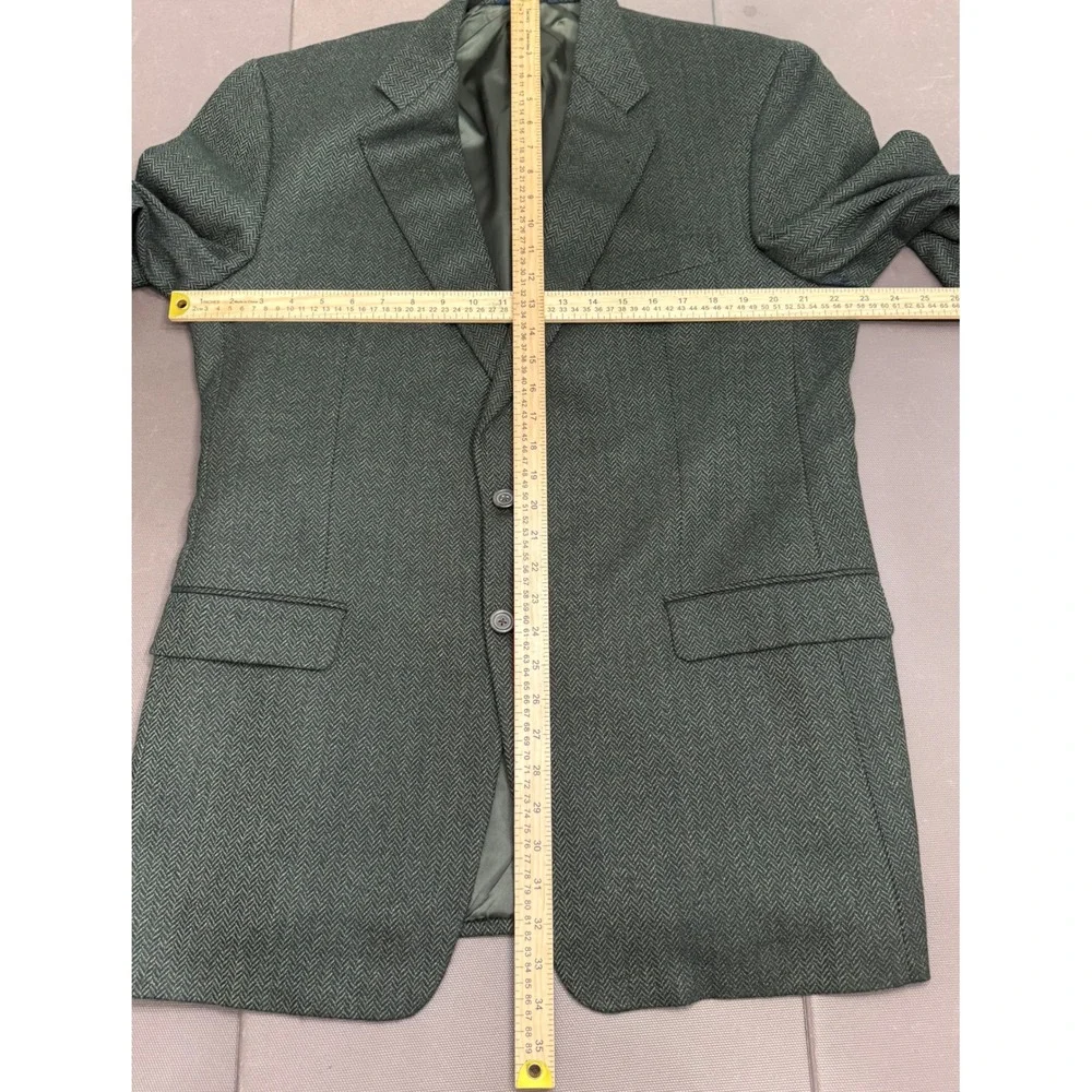 Burberry London Mens 44L Long Wool Tweed Herringbone Blazer Sport Coat Green